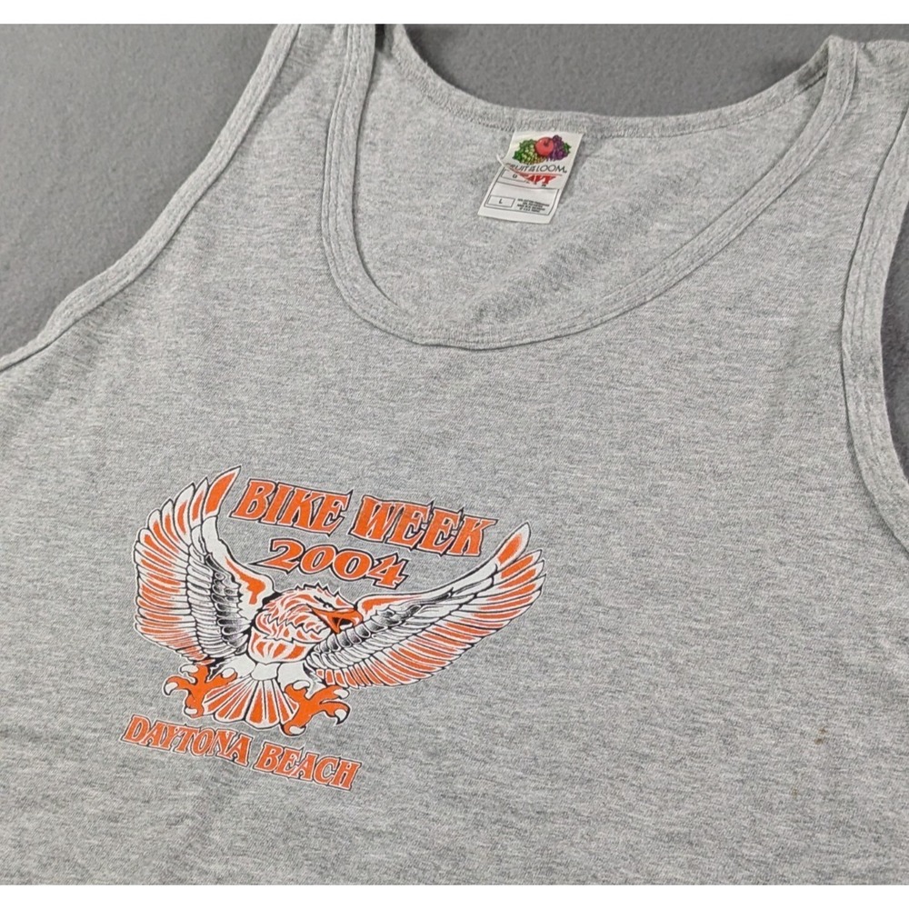 Fruit of the Loom Mens Vintage 2004 Daytona Bike Week Tank Top L Heather Gray‎